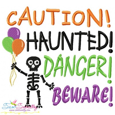 Caution Haunted Danger Beware Halloween Lettering Embroidery Design Pattern-1
