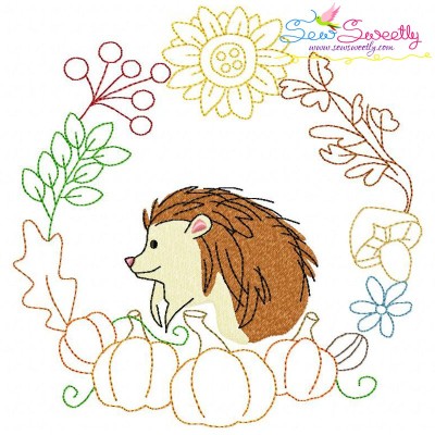 Fall Animal Frame- Hedgehog Embroidery Design Pattern-1