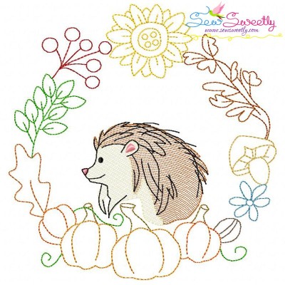 Fall Animal Frame- Hedgehog Sketch Embroidery Design Pattern-1
