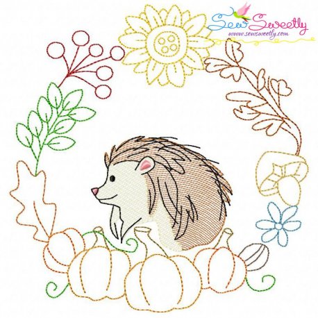 Fall Animal Frame- Hedgehog Sketch Embroidery Design- 1