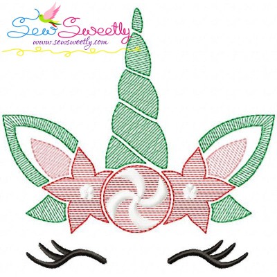 Christmas Unicorn Face Sketch Embroidery Design Pattern-1