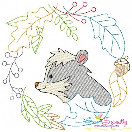 Fall Animal Frame- Skunk Sketch Embroidery Design Pattern-1