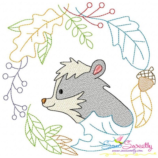 Fall Animal Frame- Skunk Sketch Embroidery Design Pattern-1