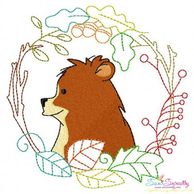 Fall Animal Frame- Bear Embroidery Design Pattern-1