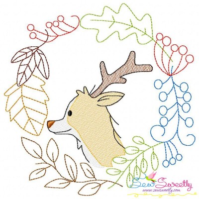 Fall Animal Frame- Deer Sketch Embroidery Design Pattern-1