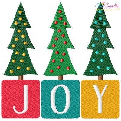 Joy Christmas Trees Lettering Embroidery Design Pattern-1