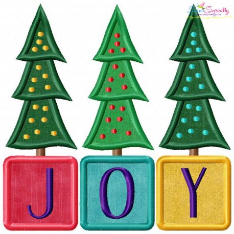 Joy Christmas Trees Lettering Applique Design Pattern-1