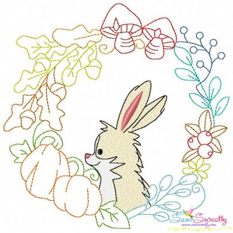 Fall Animal Frame- Bunny Sketch Embroidery Design- 1