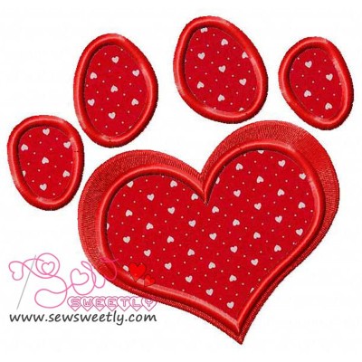 Red Love Paw Print Applique Design Pattern-1