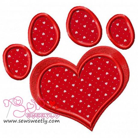 Red Love Paw Print Applique Design- 1