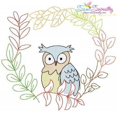 Fall Animal Frame- Owl Sketch Embroidery Design Pattern-1