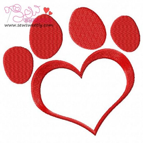 Red Love Paw Print Embroidery Design Pattern-1