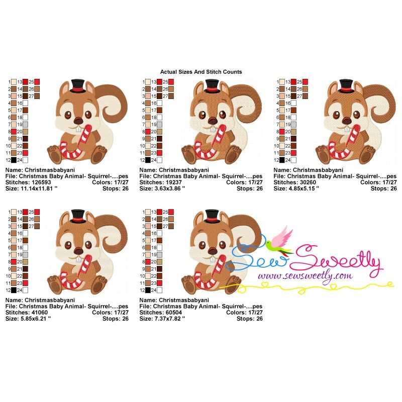 Christmas Baby Animal- Squirrel Embroidery Design Pattern