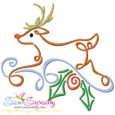 Christmas Swirls Deer Embroidery Design Pattern-1
