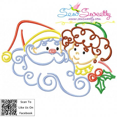 Christmas Swirls- Santa And Kid Embroidery Design Pattern