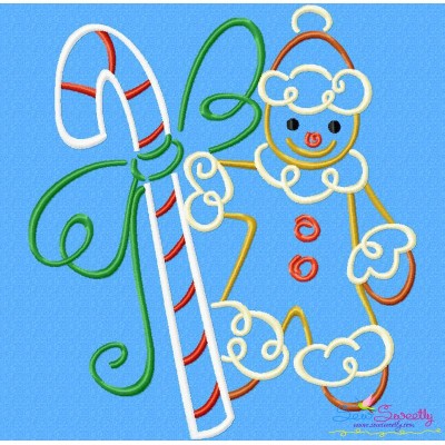 Christmas Swirls- Candy Cane Gingerbread Embroidery Design Pattern-1