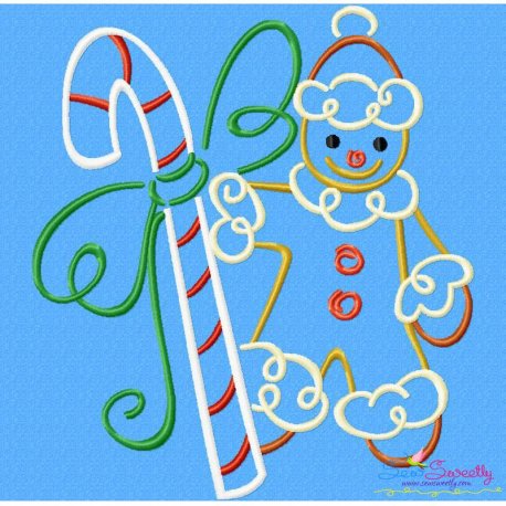 Christmas Swirls- Candy Cane Gingerbread Embroidery Design- 1