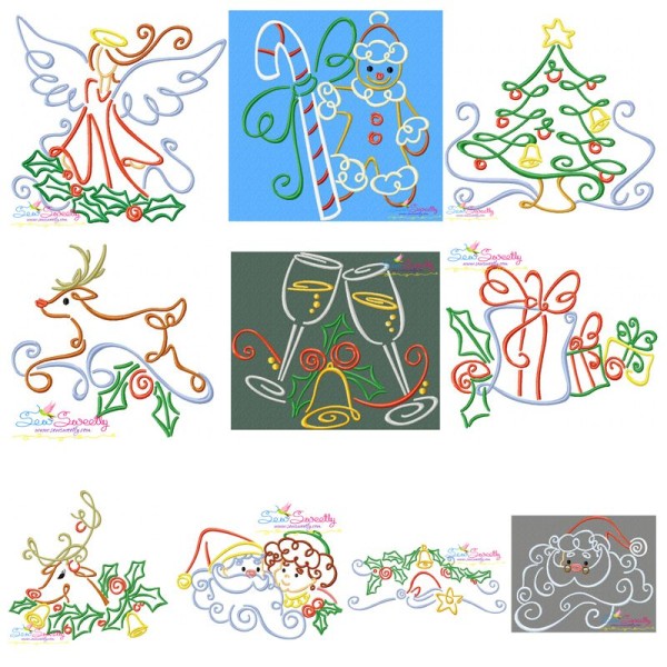 Christmas Swirls Embroidery Design Bundle-1