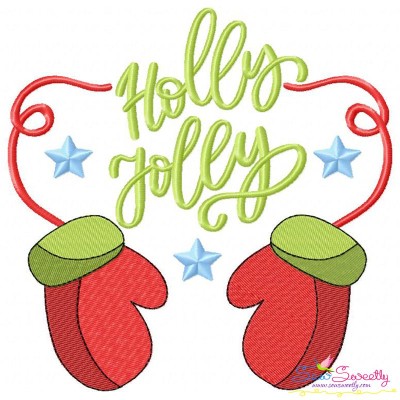 Holly Jolly Gloves Christmas Lettering Embroidery Design Pattern-1