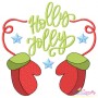 Holly Jolly Gloves Christmas Lettering Embroidery Design Pattern-1