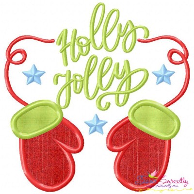 Holly Jolly Gloves Christmas Lettering Applique Design Pattern-1