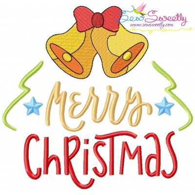 Merry Christmas Bells Lettering Embroidery Design Pattern-1