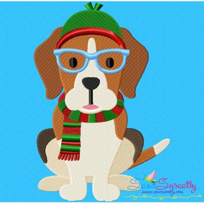 Christmas Beagle Dog Glasses Embroidery Design Pattern-1