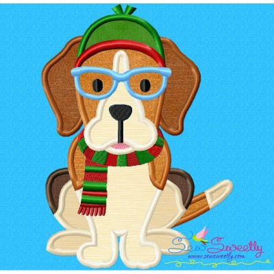 Christmas Beagle Dog Glasses Applique Design Pattern-1