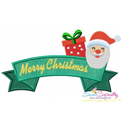 Merry Christmas Ribbon Santa And Gift Lettering Applique Design Pattern-1
