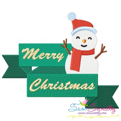 Merry Christmas Ribbon- Snowman Lettering Embroidery Design Pattern-1