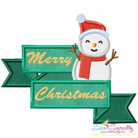 Merry Christmas Ribbon- Snowman Lettering Applique Design Pattern-1