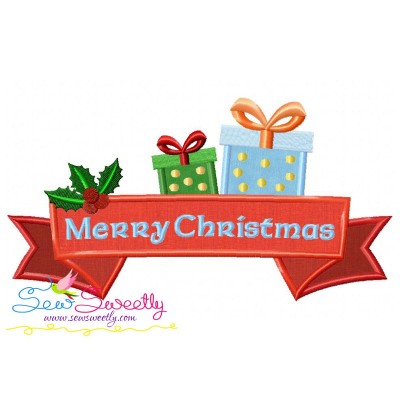 Merry Christmas Ribbon- Gifts Lettering Applique Design Pattern-1
