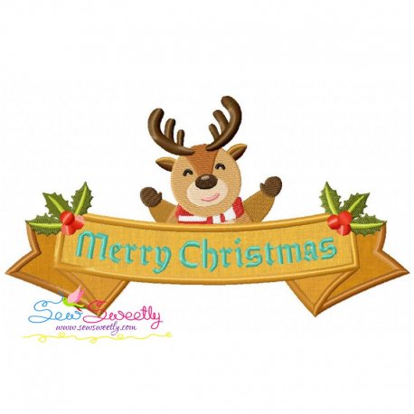 Merry Christmas Ribbon- Reindeer Lettering Applique Design Pattern-1