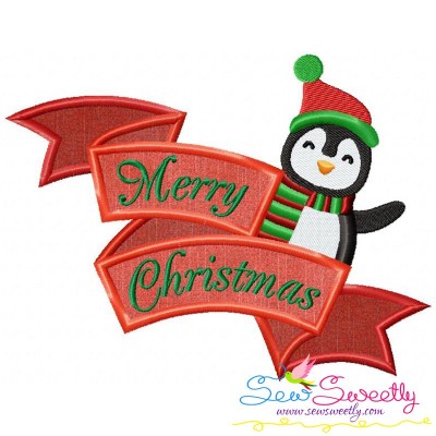 Merry Christmas Ribbon- Penguin Lettering Applique Design Pattern-1