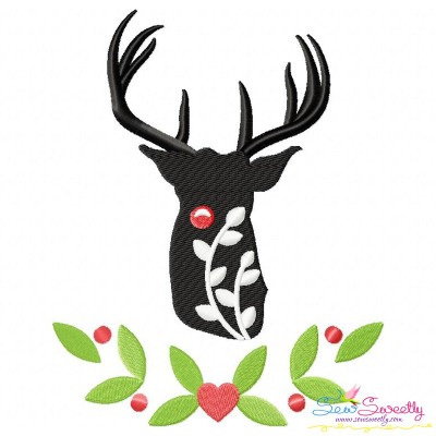 Red Nose Reindeer Silhouette-6 Embroidery Design Pattern-1