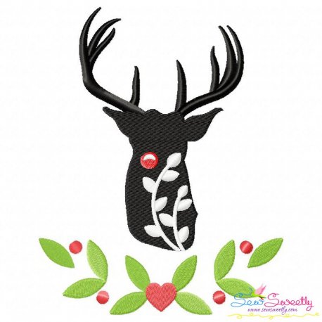 Red Nose Reindeer Silhouette-6 Embroidery Design Pattern