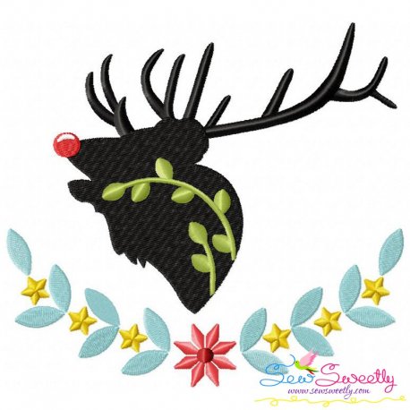 Red Nose Reindeer Silhouette-5 Embroidery Design Pattern