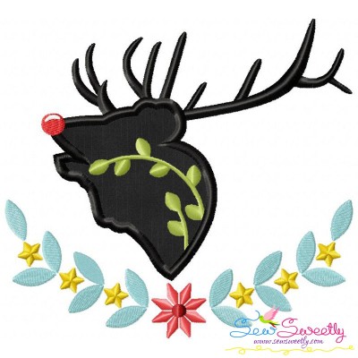 Red Nose Reindeer Silhouette-5 Applique Design Pattern-1