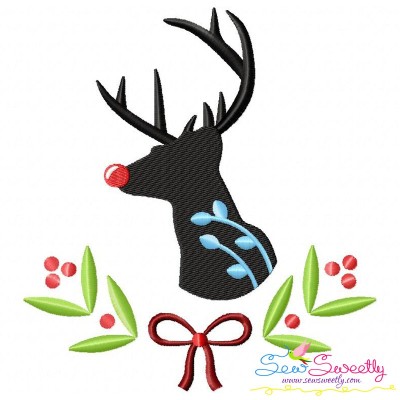 Red Nose Reindeer Silhouette-3 Embroidery Design Pattern-1