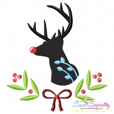 Red Nose Reindeer Silhouette-3 Embroidery Design Pattern