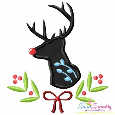 Red Nose Reindeer Silhouette-3 Applique Design Pattern