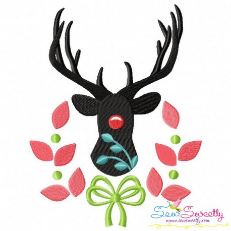 Red Nose Reindeer Silhouette-2 Embroidery Design Pattern