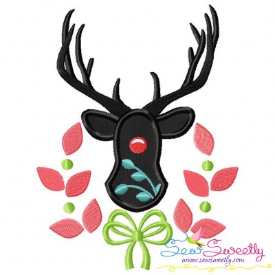 Red Nose Reindeer Silhouette-2 Applique Design Pattern-1