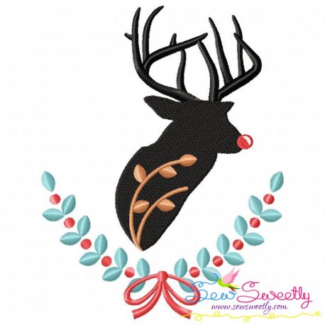 Red Nose Reindeer Silhouette-1 Embroidery Design Pattern