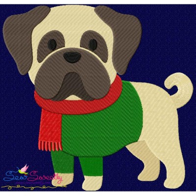 Christmas Pug Dog Embroidery Design Pattern-1