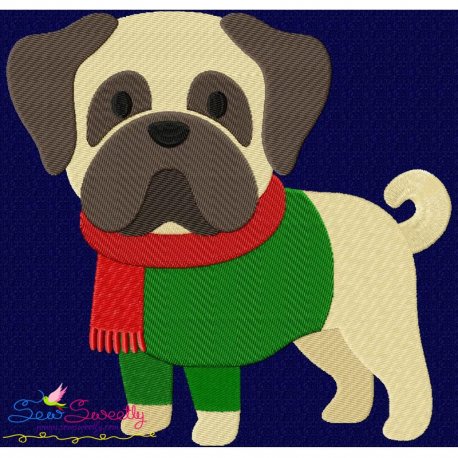 Christmas Pug Dog Embroidery Design Pattern