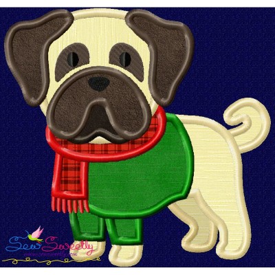 Christmas Pug Dog Applique Design Pattern-1