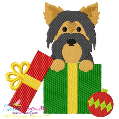Christmas Yorkie Dog Embroidery Design Pattern-1