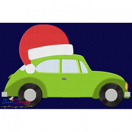 Christmas Bug Car- Santa Hat Embroidery Design Pattern