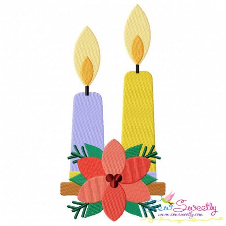 Christmas Candles Flowers Embroidery Design Pattern